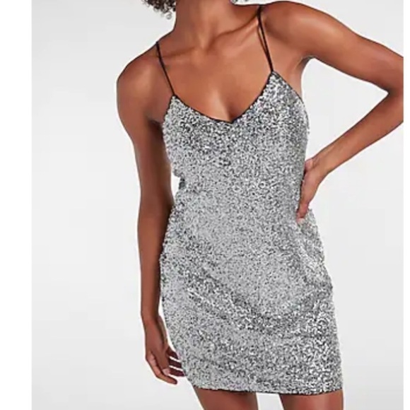 Express Dresses & Skirts - Express Silver Sequin V-neck slip dress
